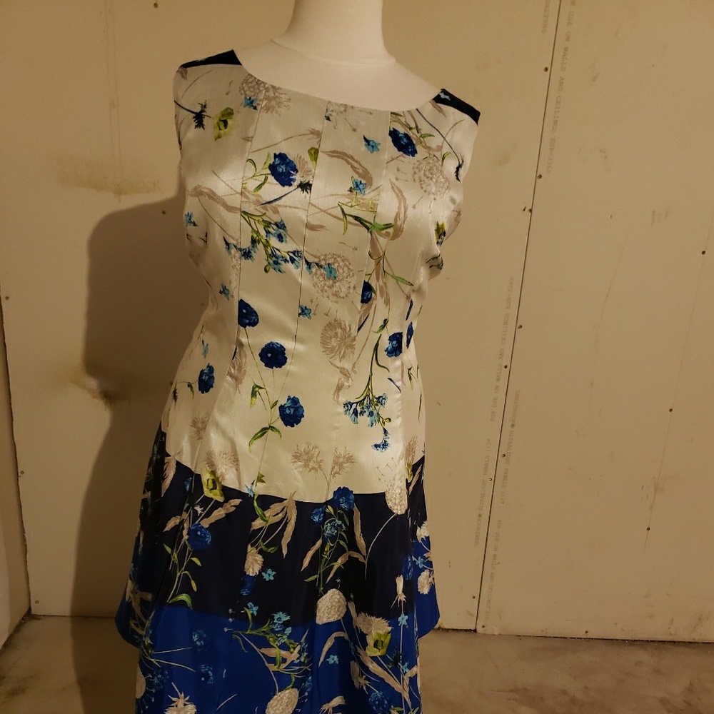 Tri color floral color block dress